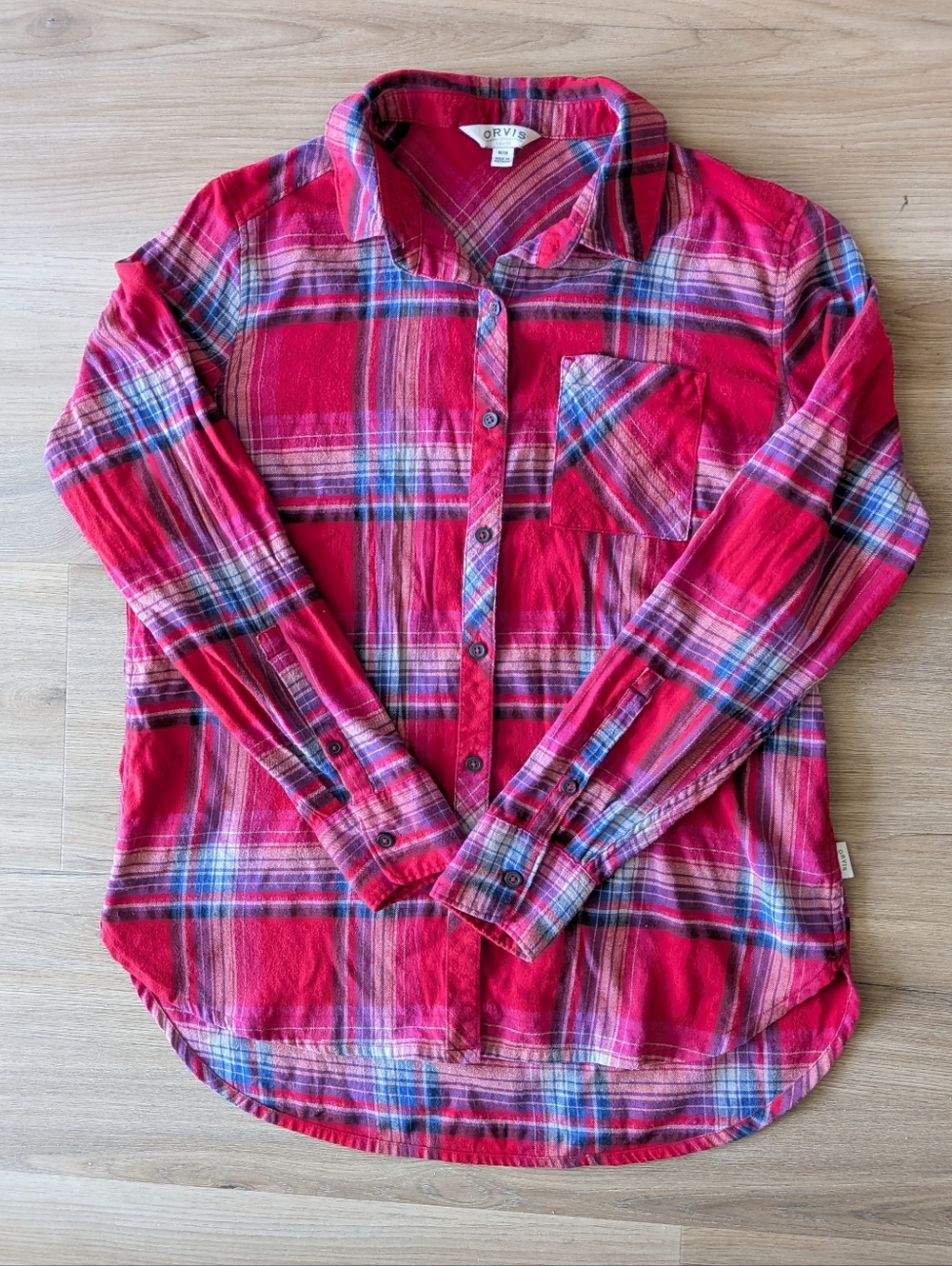 Orvis Red and Blue Plaid Button-Front Flannel Shirt